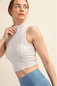 RECYCLED BUTTER CROPPED HALF ZIP TOP - STONE TAUPE