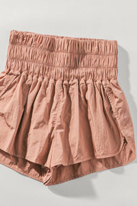LAINEY ELASTIC QUILTED WAISTBAND ACTIVE SHORT PANTS - CLAY