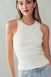 CASUAL FITTED RIB TANK TOP - WHITE