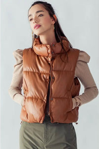 RELAXED CROPPED PUFFER VEST CAMEL