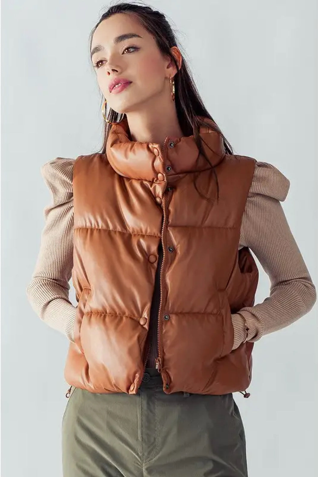 RELAXED CROPPED PUFFER VEST CAMEL – Lemons & Lace Boutique