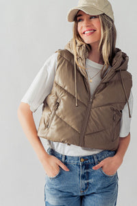 FAUX LEATHER CHEVRON QUILTED PUFFER VEST
