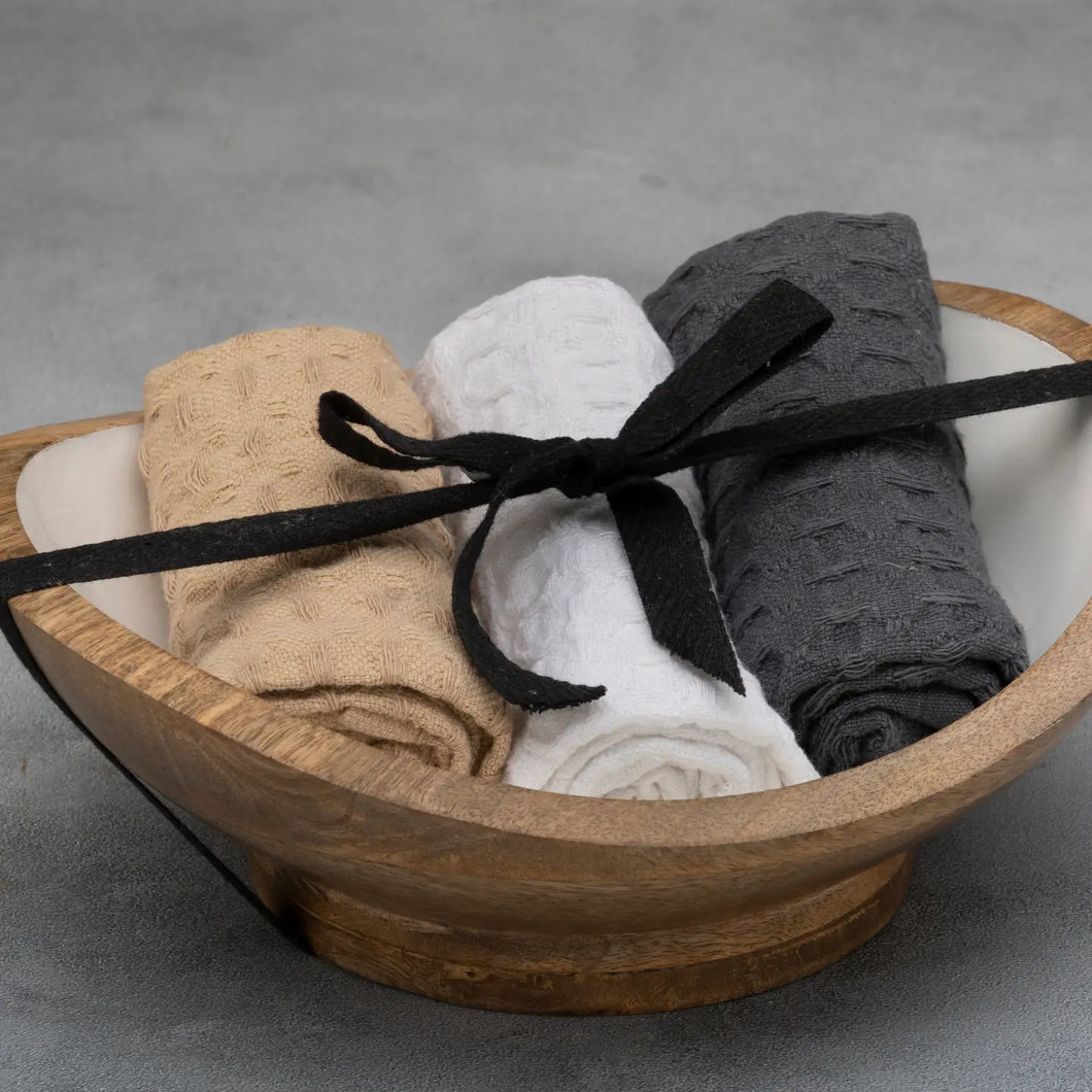 MINI WOODEN SERVING BOWL WITH DISH TOWELS
