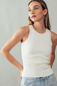 CASUAL FITTED RIB TANK TOP - WHITE