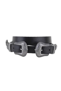 WESTERN DOUBLE BUCKLE LEATHER BELT