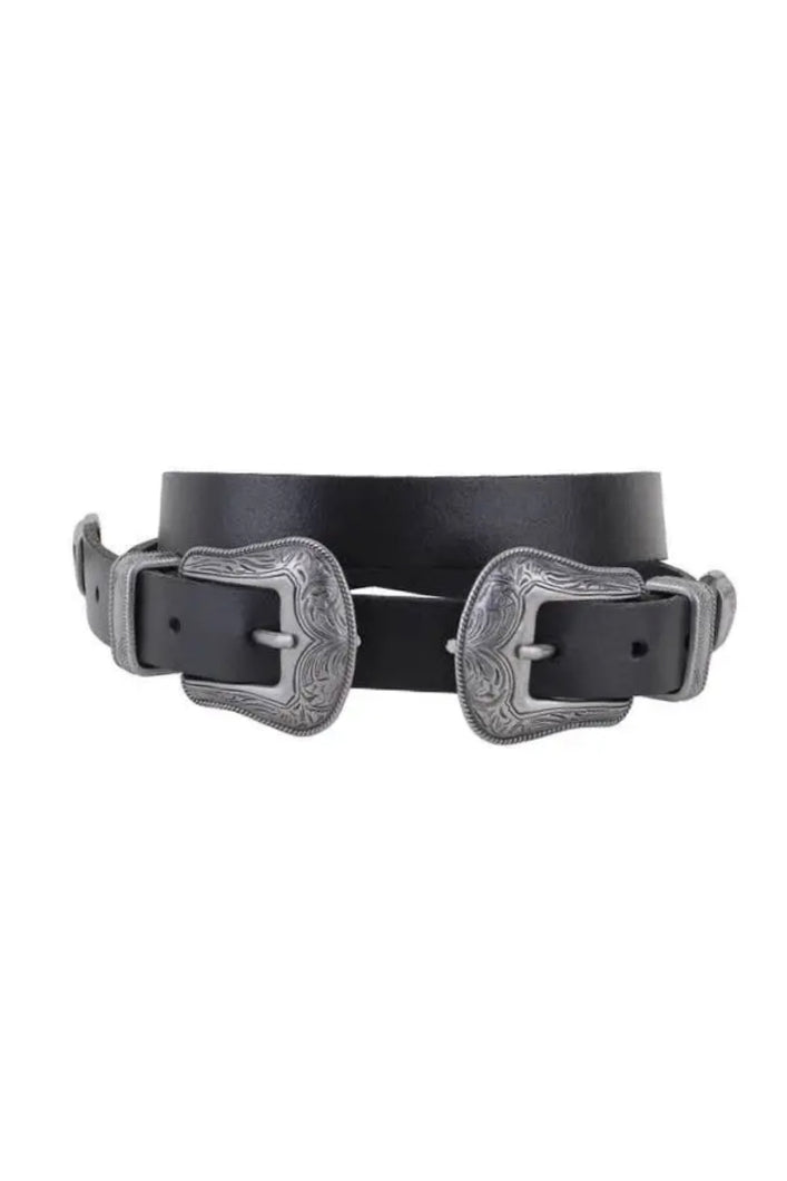 WESTERN DOUBLE BUCKLE LEATHER BELT