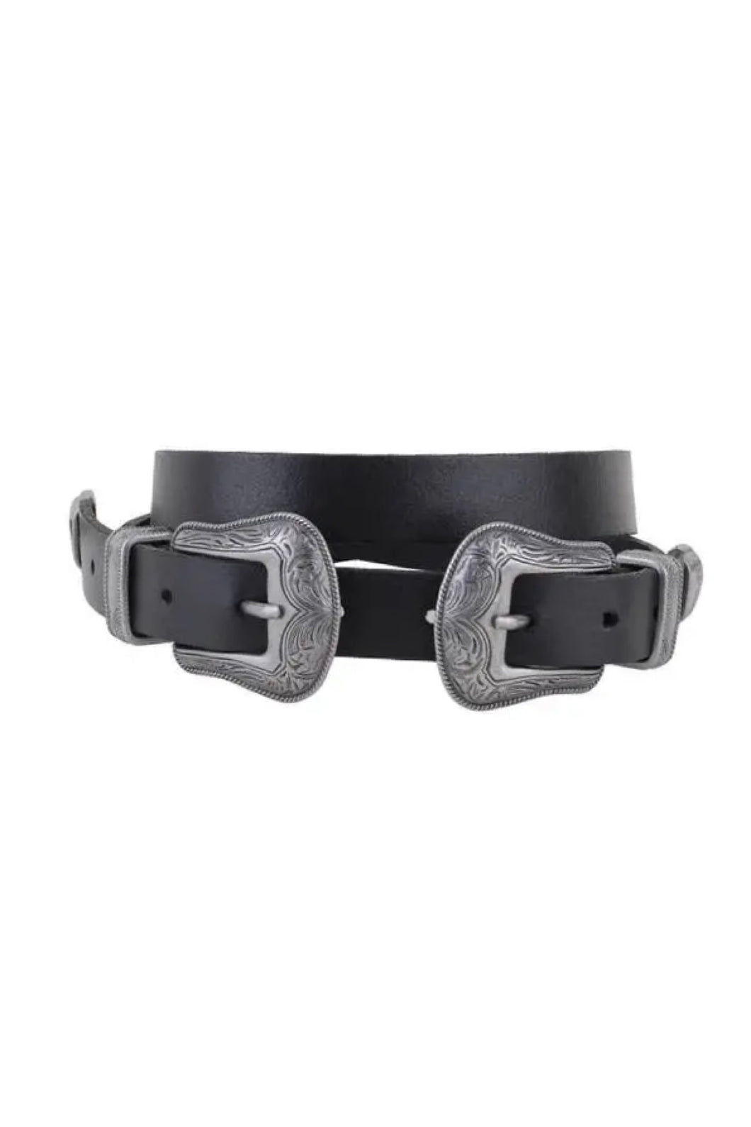 WESTERN DOUBLE BUCKLE LEATHER BELT