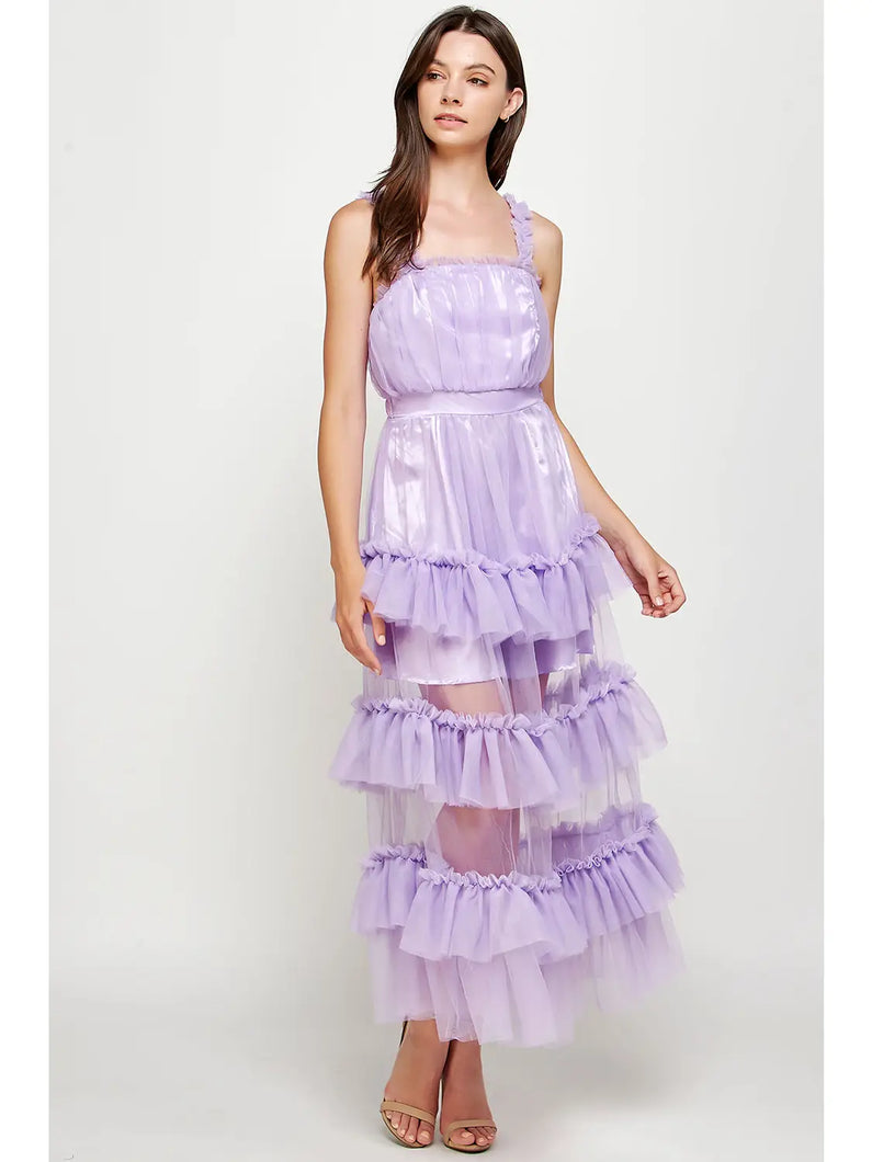 TULLE TIERED LONG DRESS