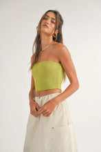 AYLA FLOWER EMBOSSED RIB TUBE TOP - LIME