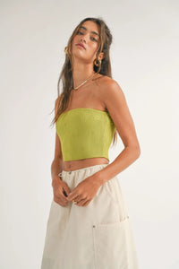 AYLA FLOWER EMBOSSED RIB TUBE TOP - LIME