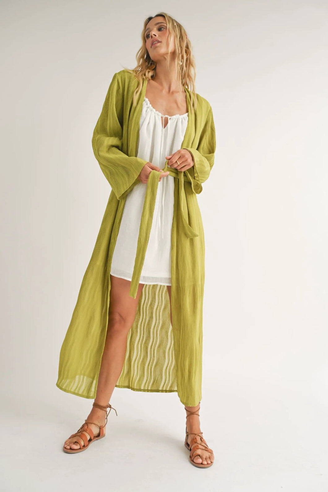 MAIN SQUEEZE KIMONO W BELT - CITRUS GREEN