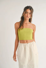 AYLA FLOWER EMBOSSED RIB TUBE TOP - LIME