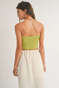 AYLA FLOWER EMBOSSED RIB TUBE TOP - LIME